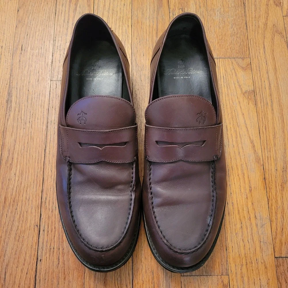 1818 Brooks Brothers 10.5 Penny Loafers Brown Leather Italy Dark Academia Preppy